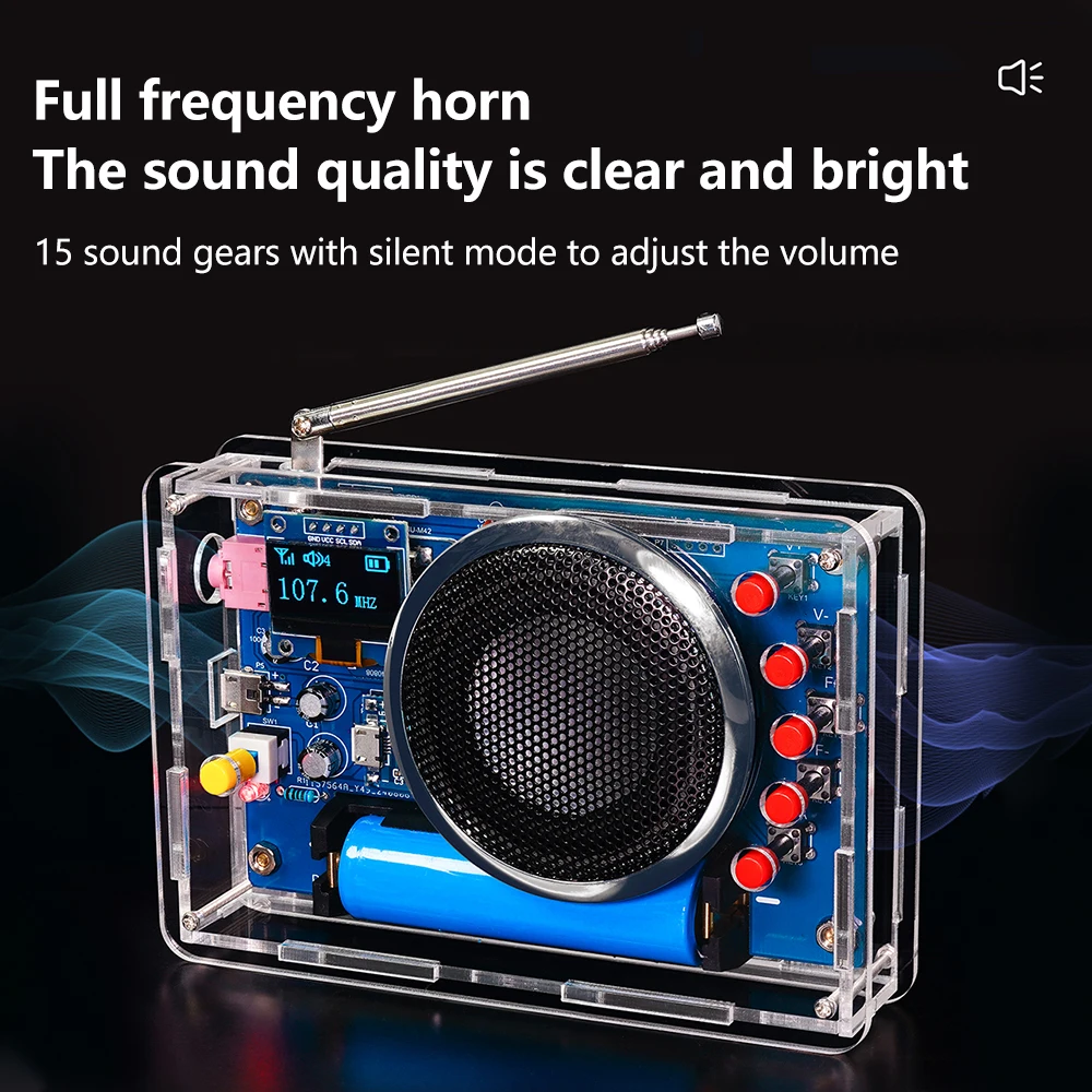 DIY FM Radio Electronics Kit Rechargeable FM 87-108MHz OLED Display DIY Soldering Project Practice Soldering RDA5807