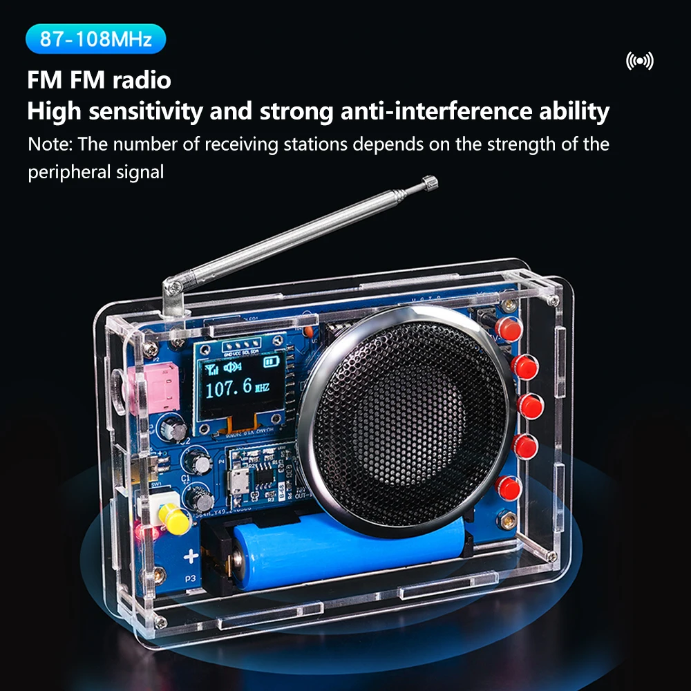 DIY FM Radio Electronics Kit Rechargeable FM 87-108MHz OLED Display DIY Soldering Project Practice Soldering RDA5807