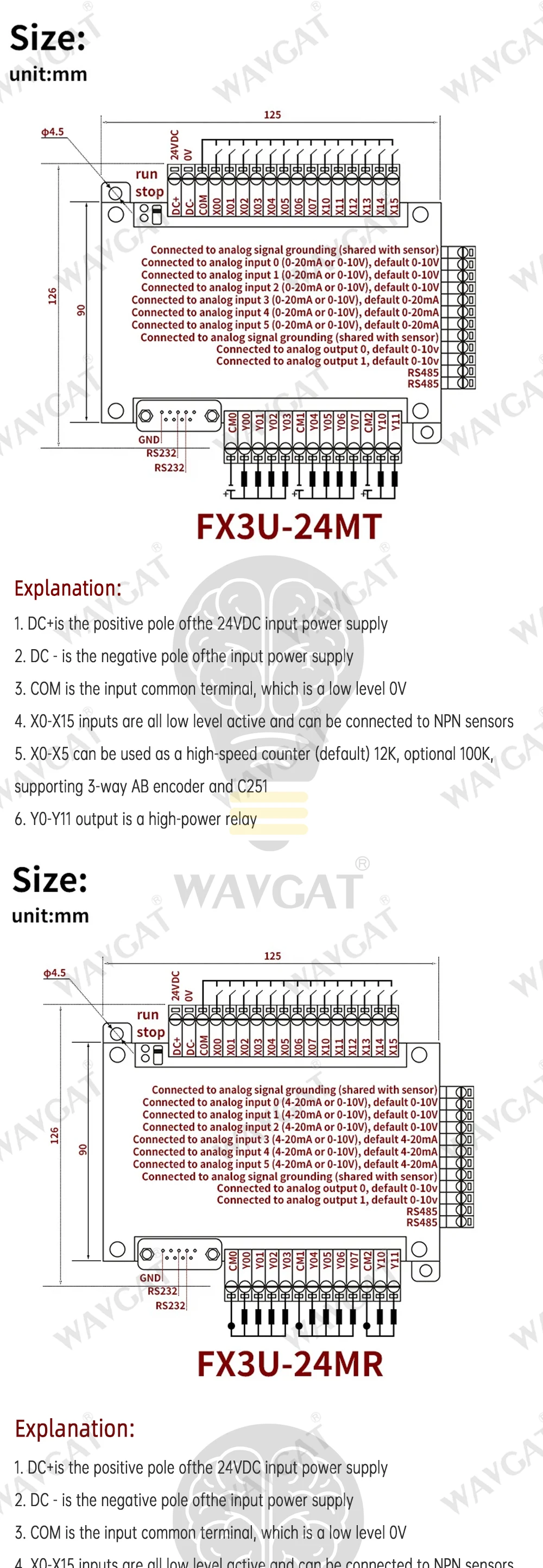 FX3U 24MR 24MT 14 Input 10 Relay Output With RS232 RS485 38400bps Relay Transistor PLC Programmable Logic Controller 6AD 2DA