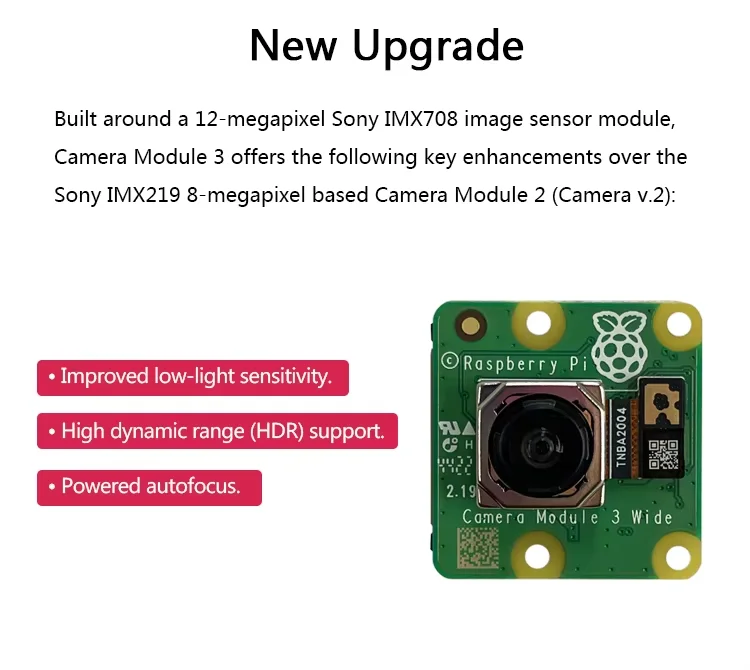Raspberry PI Camera Module 3 Wide 12 Million IMX708 Night Vision Camera Autofocus V3