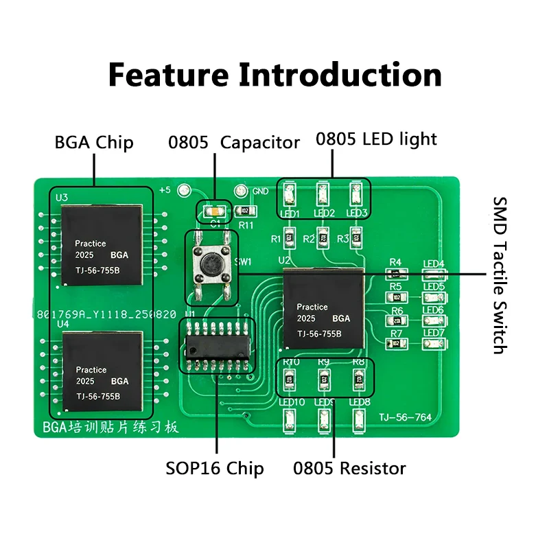 BGA Chip Soldering Practice Board Surface Mount LED Running Light Electronic and Electrical Teaching Training Kit