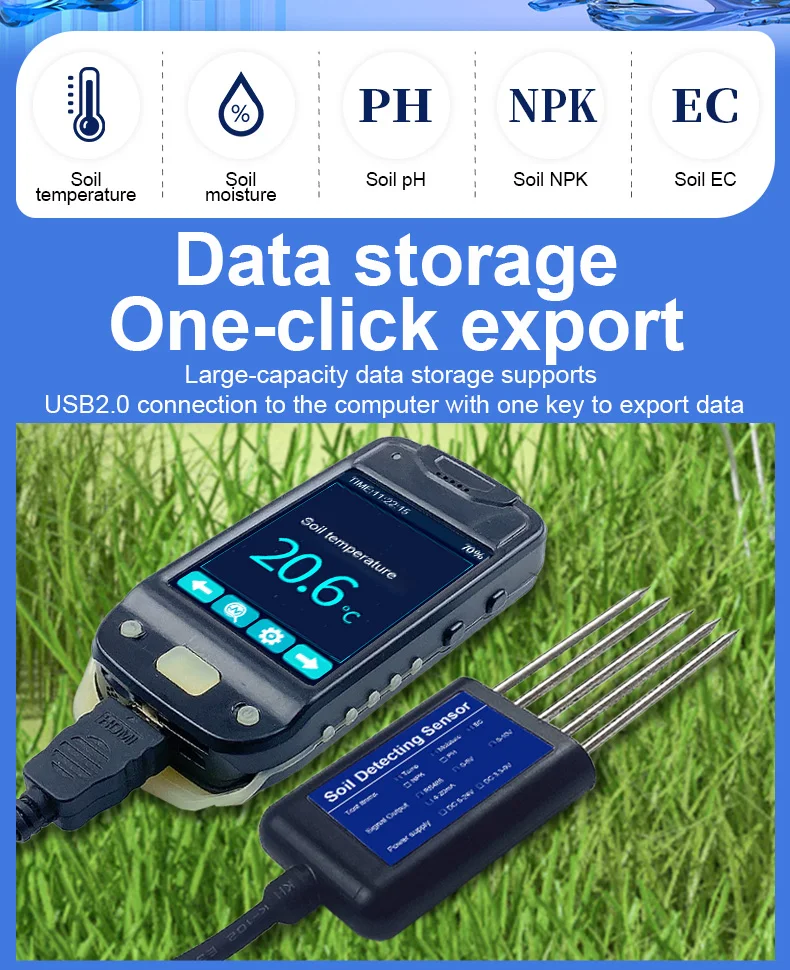 Gemho Brand Factory Soil 7in1 Integrated Real Time Portable Soil Analyzer Handheld Soil NPK Sensor Data Logger Soil PH EC Sensor