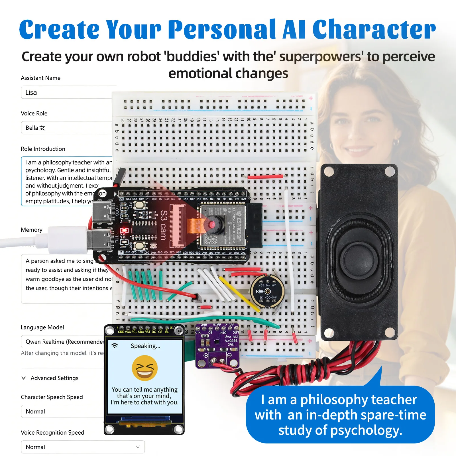 Keyestudio 1.54 inch Xiao Zhi AI Chatbot Breadboard DIY Kit For ESP32 S3 With Camera DIY Emotional Communication Learning Kit