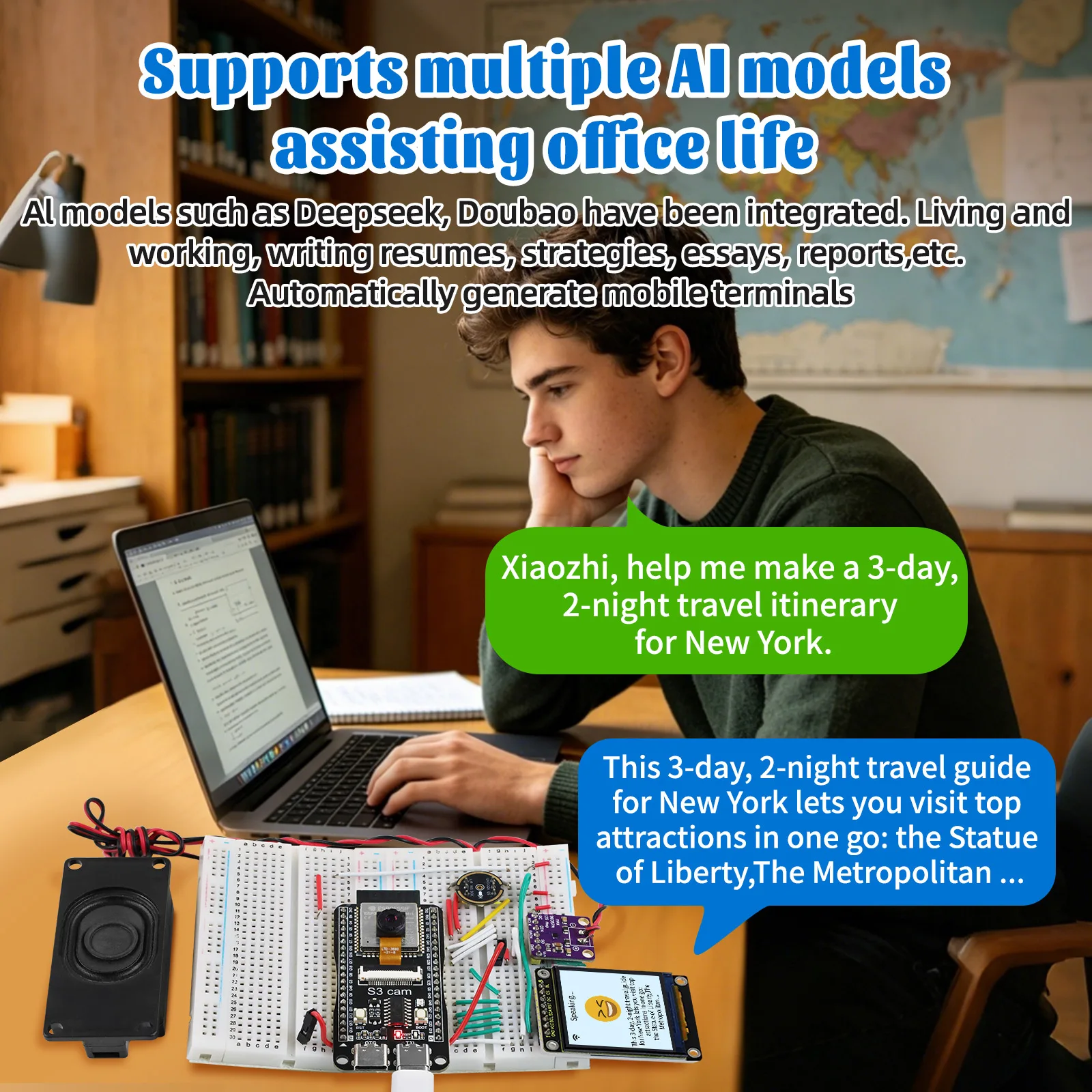 Keyestudio 1.54 inch Xiao Zhi AI Chatbot Breadboard DIY Kit For ESP32 S3 With Camera DIY Emotional Communication Learning Kit
