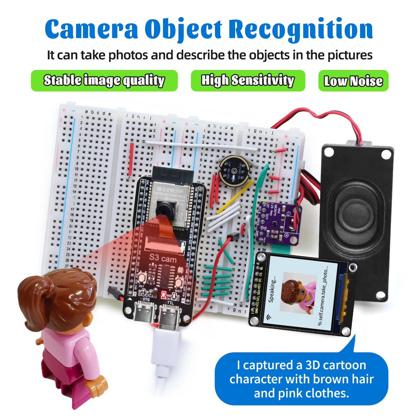 Keyestudio 1.54 inch Xiao Zhi AI Chatbot Breadboard DIY Kit For ESP32 S3 With Camera DIY Emotional Communication Learning Kit