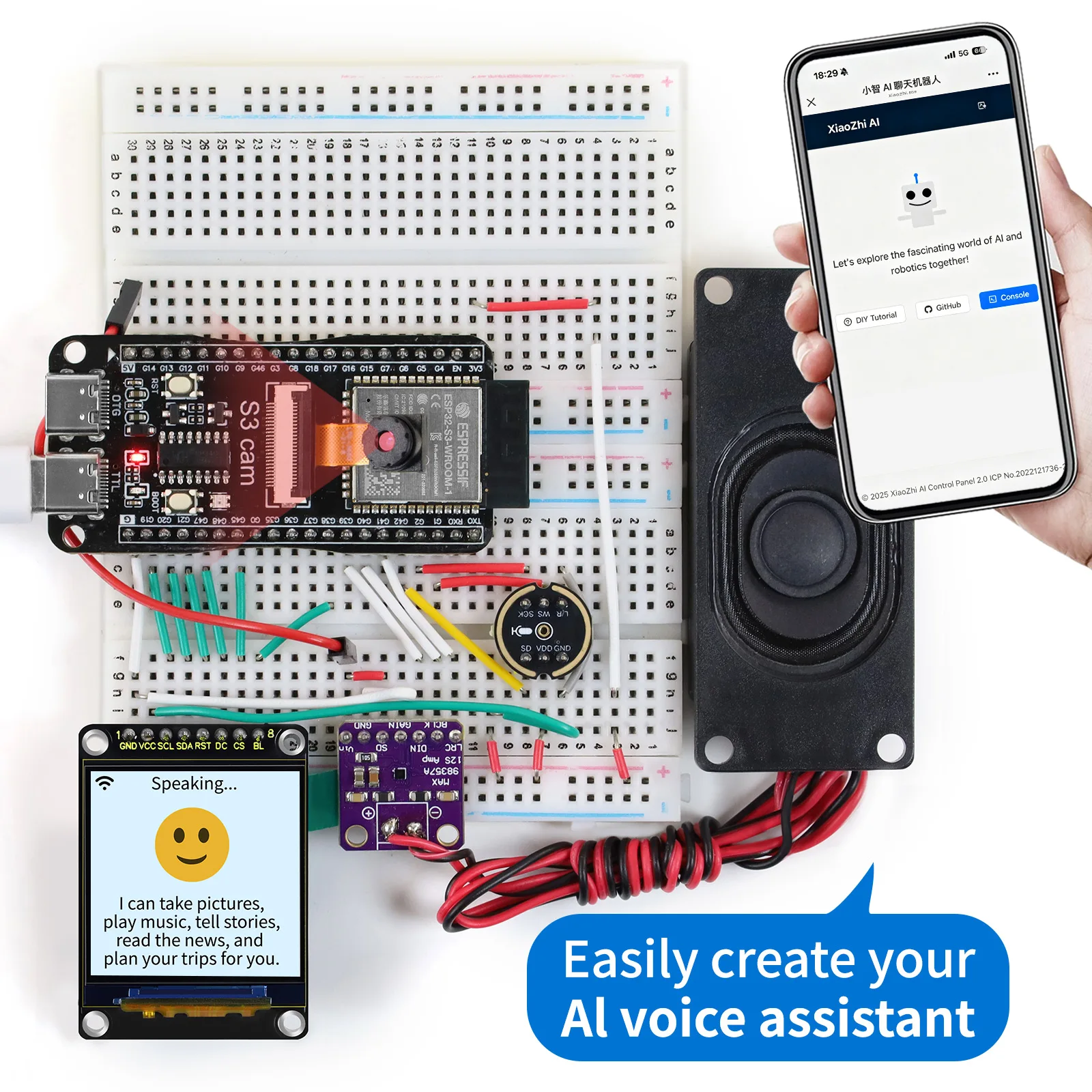 Keyestudio 1.54 inch Xiao Zhi AI Chatbot Breadboard DIY Kit For ESP32 S3 With Camera DIY Emotional Communication Learning Kit