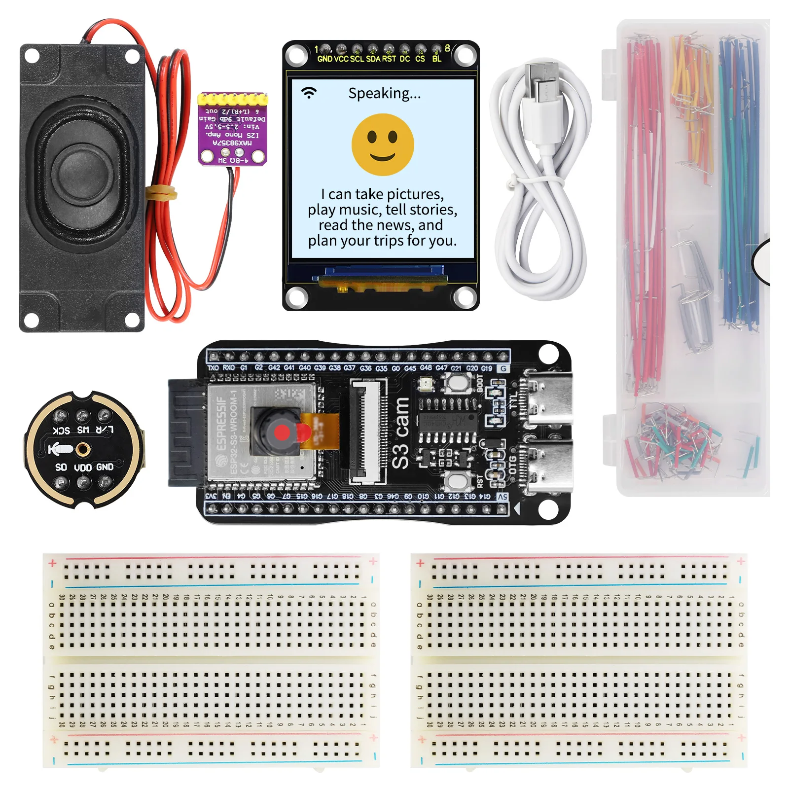 Keyestudio 1.54 inch Xiao Zhi AI Chatbot Breadboard DIY Kit For ESP32 S3 With Camera DIY Emotional Communication Learning Kit
