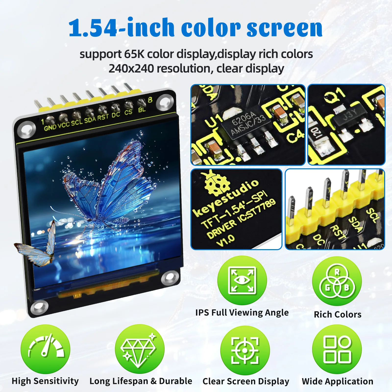 Keyestudio 1.54 inch Xiao Zhi AI Chatbot Breadboard DIY Kit For ESP32 S3 With Camera DIY Emotional Communication Learning Kit