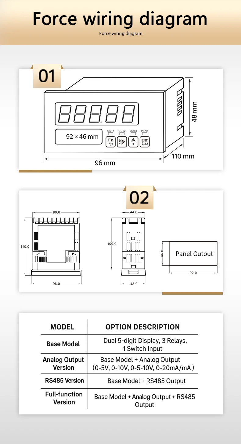 Digital Weight Indicator, 0-5V/4-20mA Analog Output, RS485 Communication, 3 Relays, Precise Sampling Frequency Selection