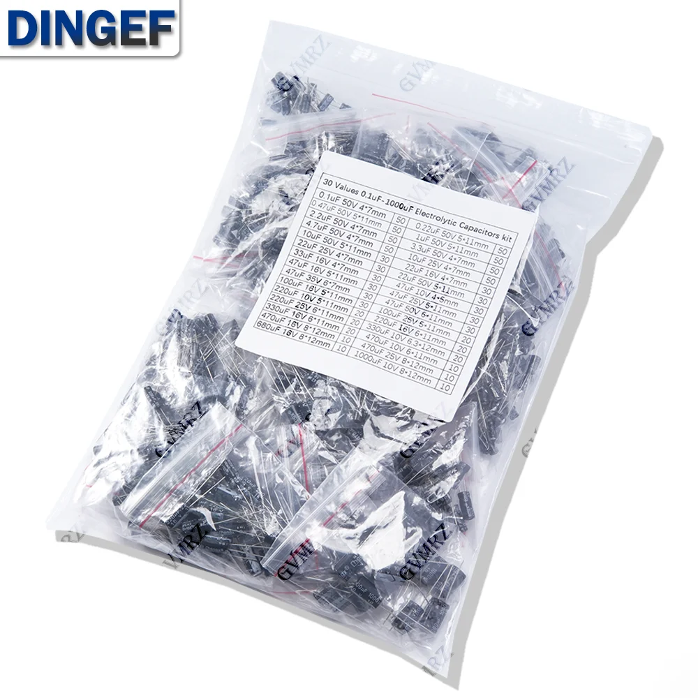 900PCS 30Values DIP Electrolytic Capacitor Kit 0.1uF-1000uF for Electronics KIT 0.1uF 10uF 100uF 1000uF