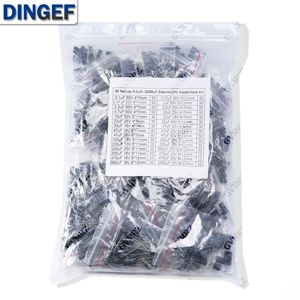 900PCS 30Values DIP Electrolytic Capacitor Kit 0.1uF-1000uF for Electronics KIT 0.1uF 10uF 100uF 1000uF