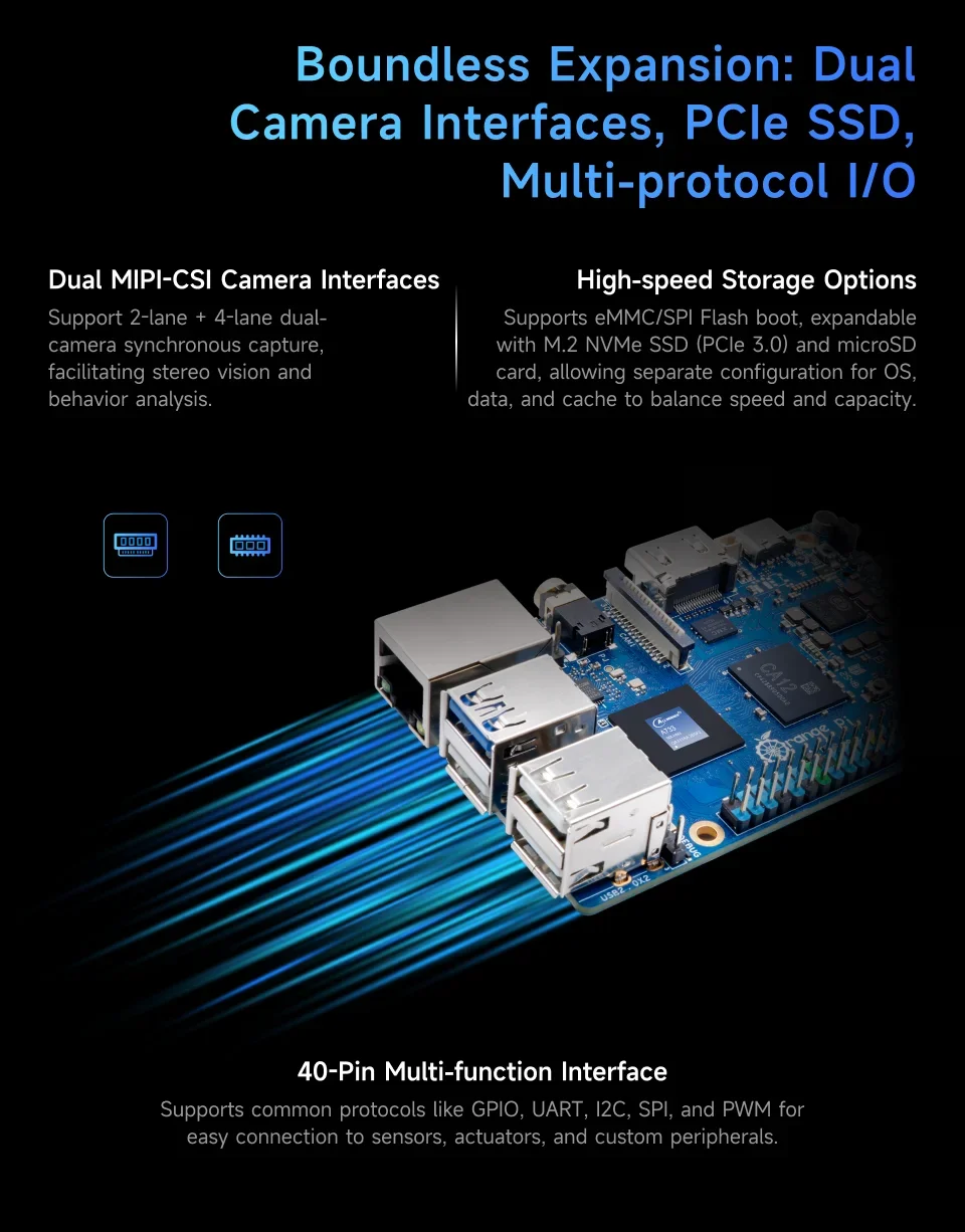 BoaMasMOrange Pi 4 Pro 4GB LPDDR5 + Power Supply Development Board Allwinner A733 Chip 3Tops NPU Wi-Fi6.0+BT5.4 M.2 M-Key Slot