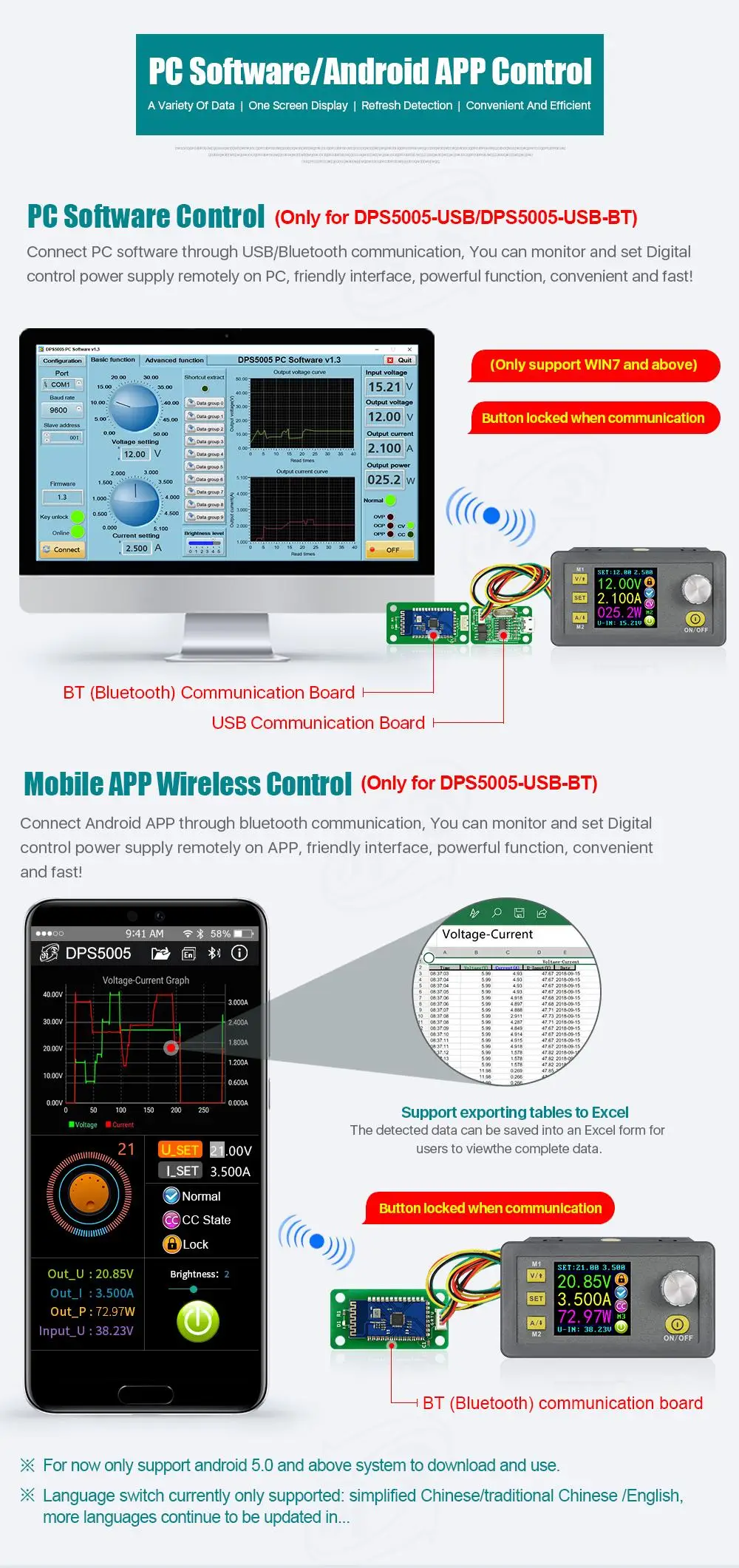 DPS5005 Communication Constant DC - DC Voltage current Step-down Power Supply module buck Voltage converter voltmeter 50V 5A