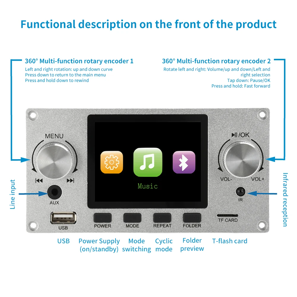 2.8 Inch TFT Color Screen Lossless Audio Decoding Board Module Amplifier Audio Player DC 4.5-5.0V Car FM Radio Module