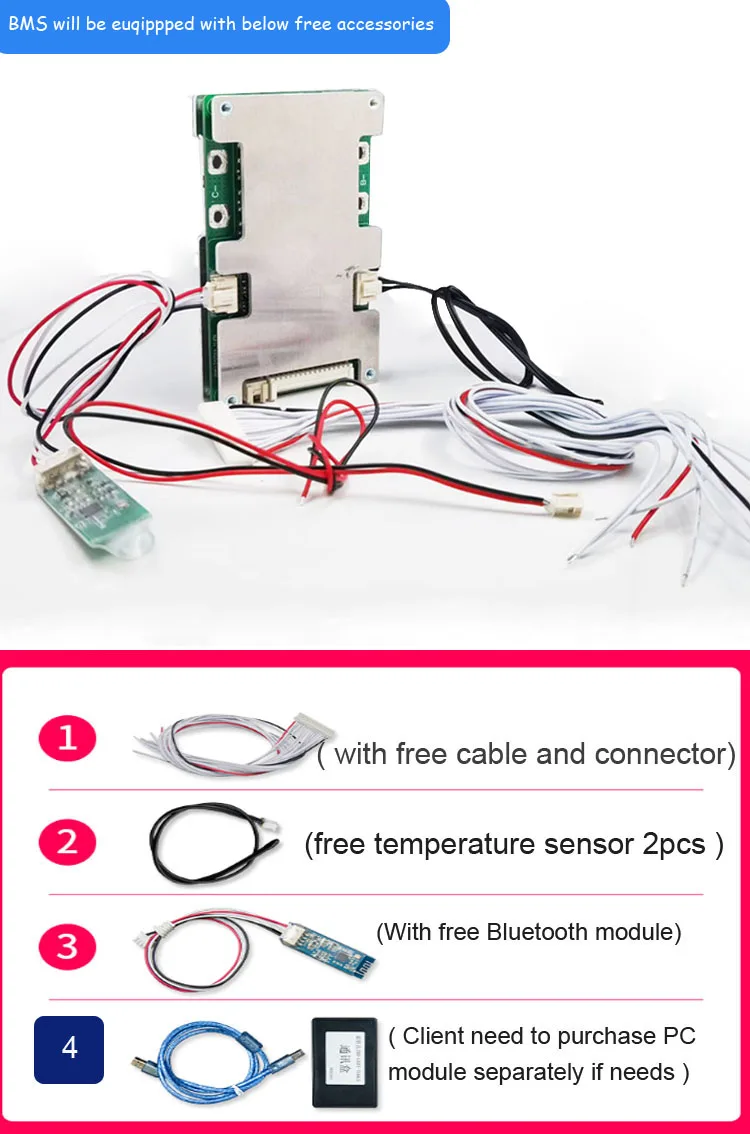 54.6V 13S 48V Li Ion Battery Smart Bluetooth BMS with APP and PC Monitoring Function 20A 30A 40A 60A