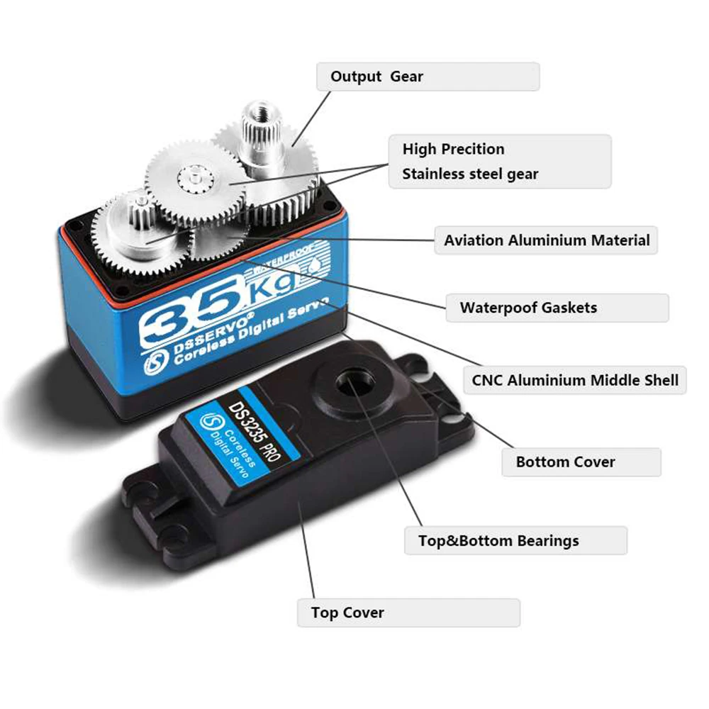 Coreless Servo 35Kg Ds3235 High Speed Servo Pro 270 Degree Digital And Stainless Steel Gear Servo Waterproof for Robotic Car