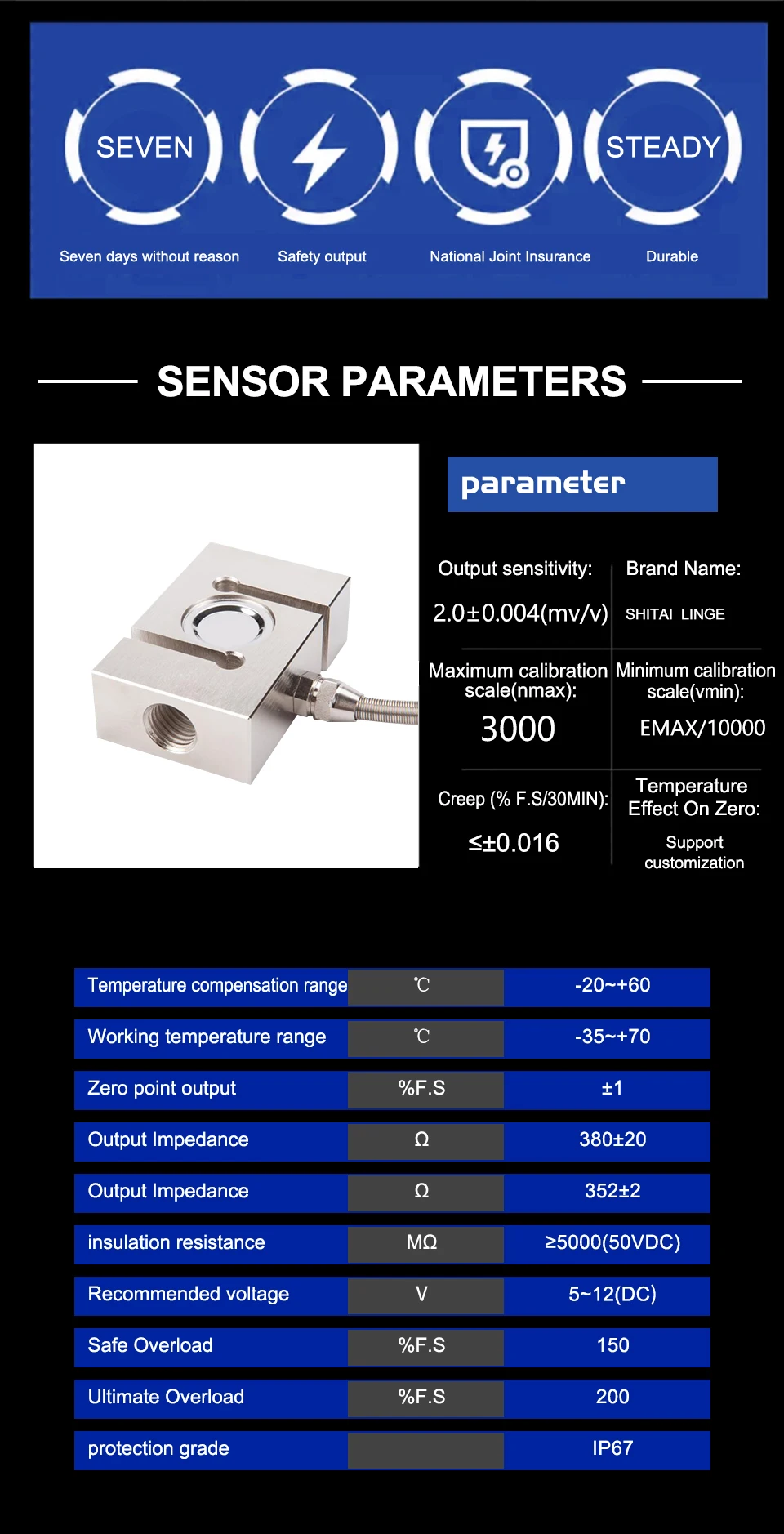 S-Type Load Cell Tensile Pressure Sensor High-Precision Weighing Sensor Measuring Force/Gravity Hopper Scale Weight Control