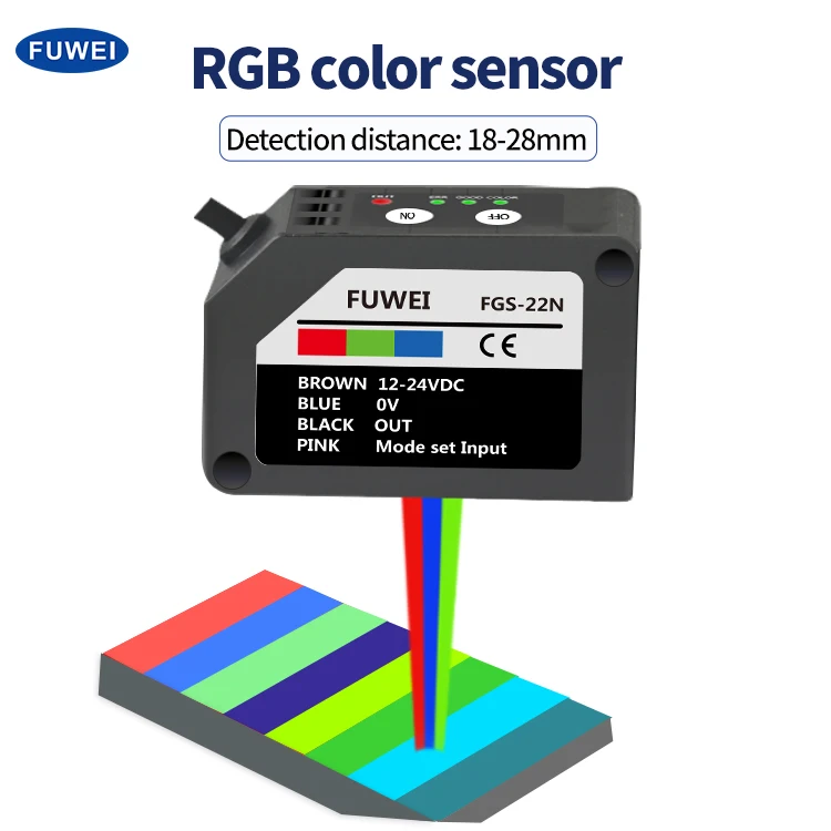 FUWEI FGS-22 Series RGB Color Mark Sensor Photoelectric Switch Color Recognition Sensor Correction Tracking for Labeling Sensor
