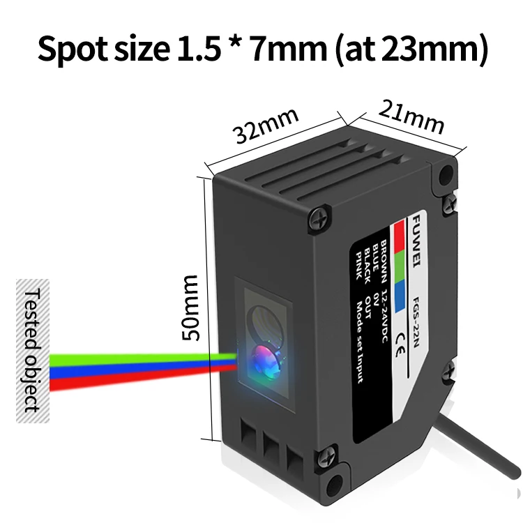 FUWEI FGS-22 Series RGB Color Mark Sensor Photoelectric Switch Color Recognition Sensor Correction Tracking for Labeling Sensor