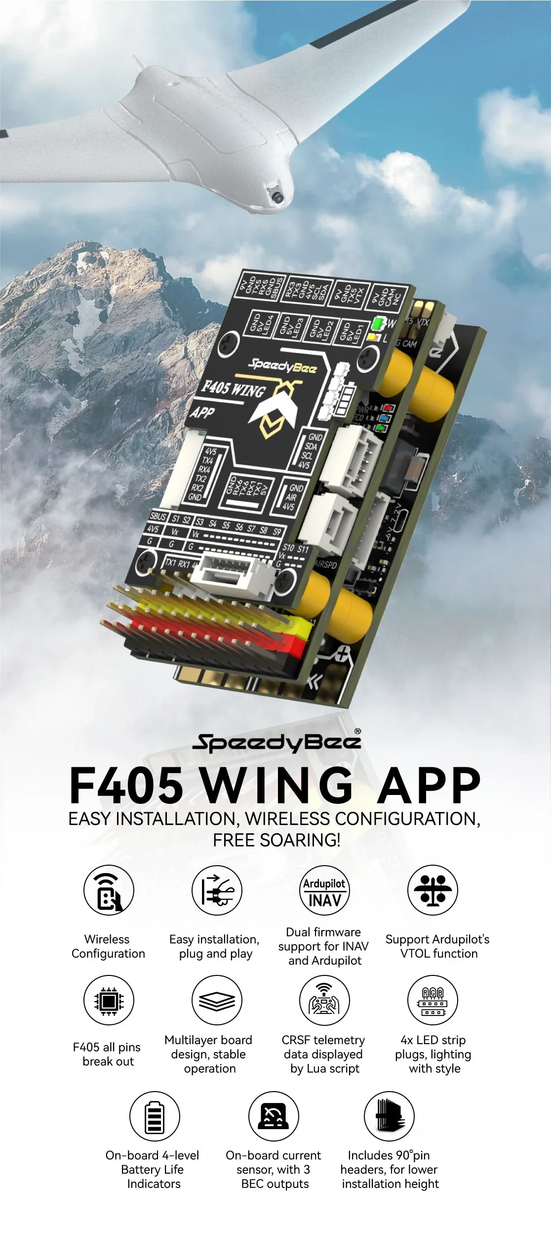 BaMasMATEK H743-SLIM V3 F405-WING V2 F405-WMN SpeedyBee F405 WING APP Fixed Wing Flight Controller Ardupilot VTOL For RC Airplan