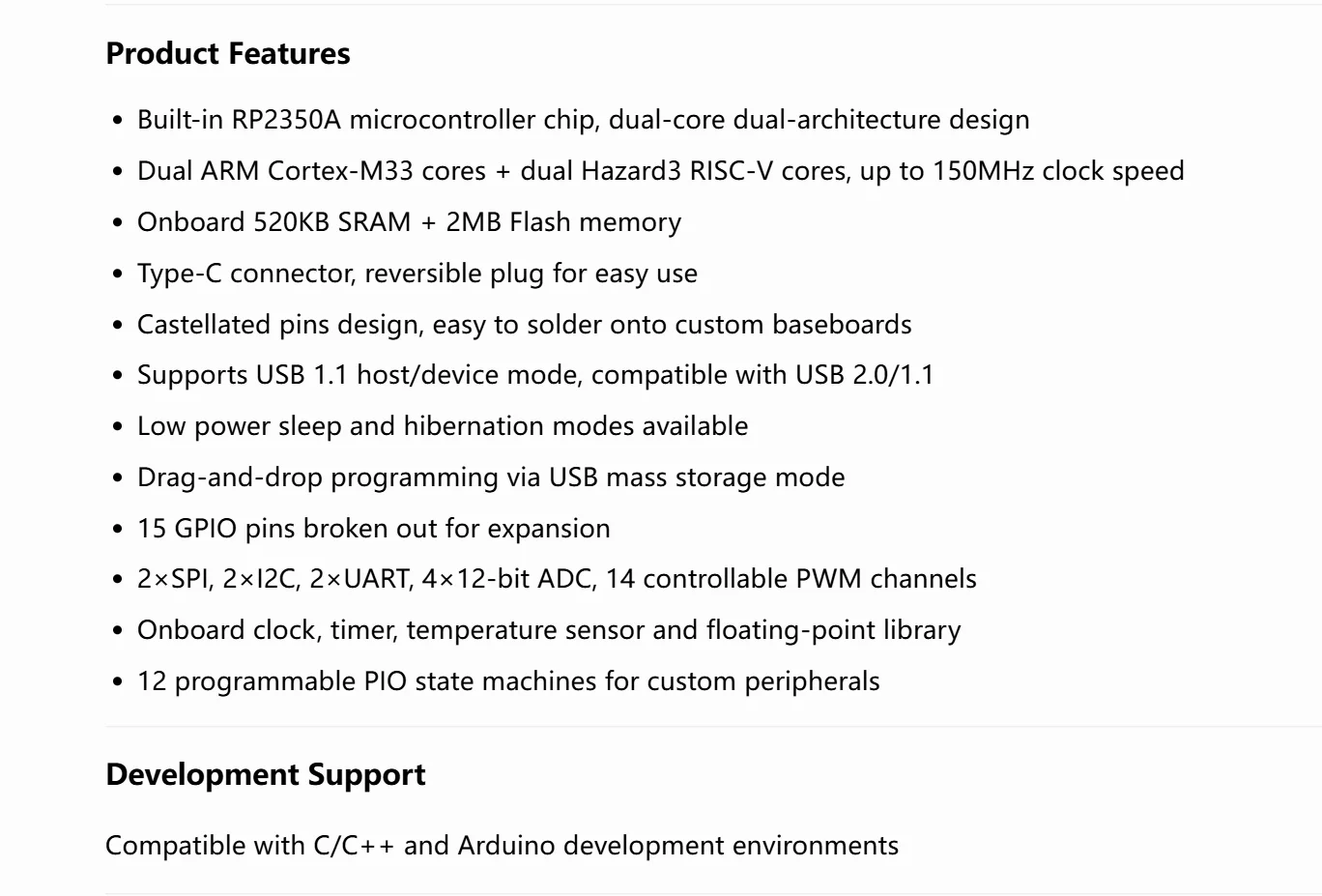 1PCS RP2350A USB Mini Development Board Dual-Core Dual-Architecture Processor 150MHz