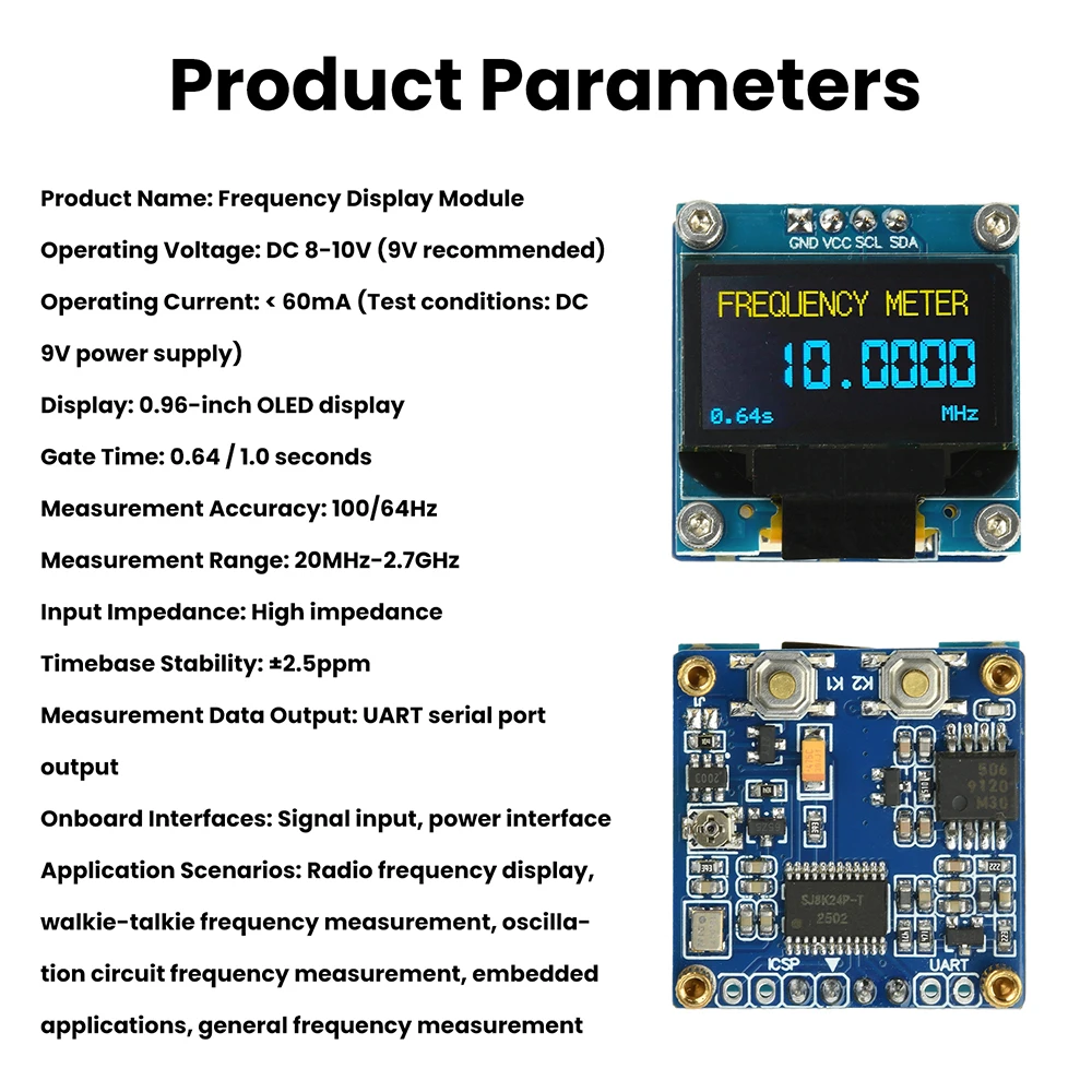 PLJ-096OLED-H1 Frequency Display Module Frequency Counter Featuring 0.96-inch OLED Display RF Digital Signal Frequency Meter