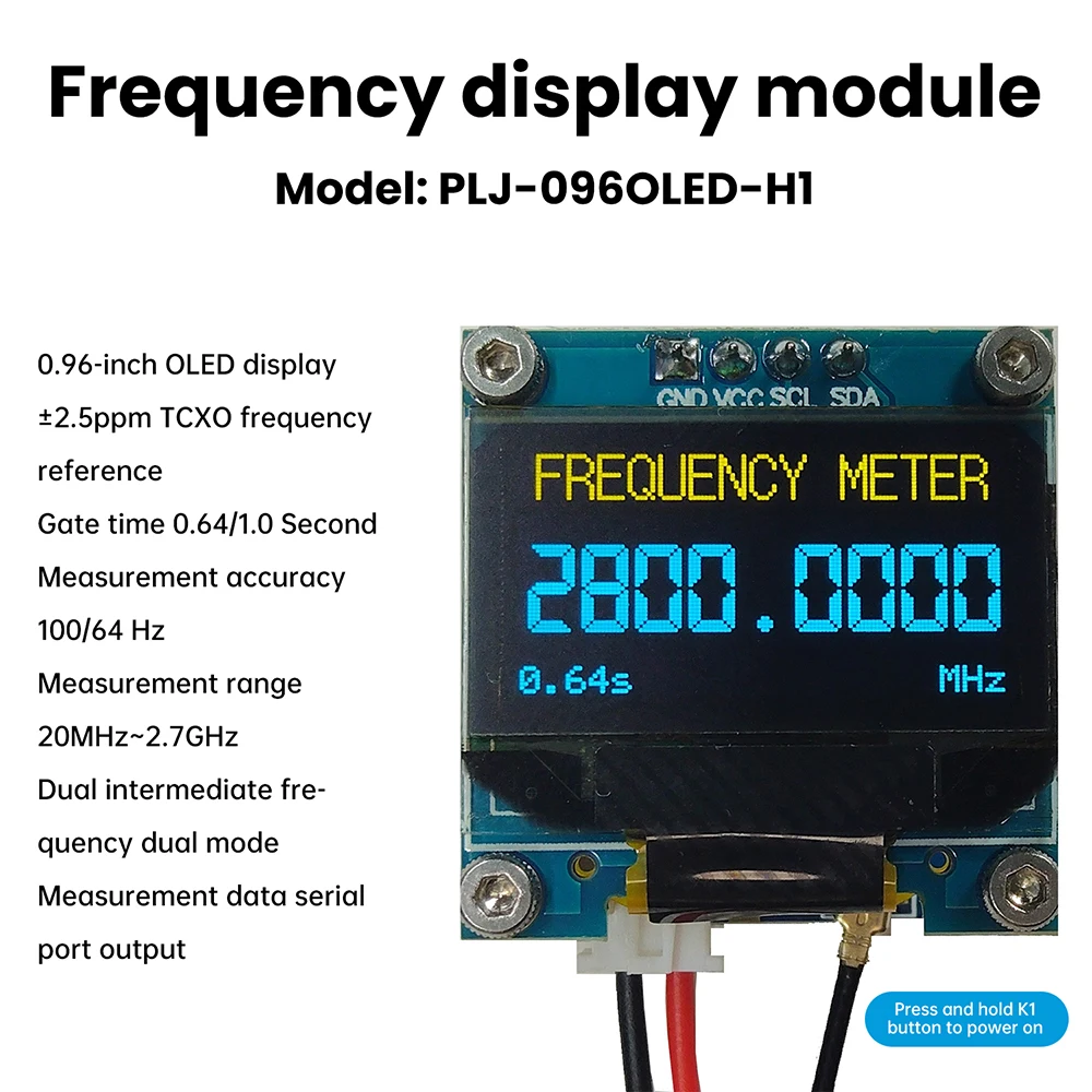 PLJ-096OLED-H1 Frequency Display Module Frequency Counter Featuring 0.96-inch OLED Display RF Digital Signal Frequency Meter