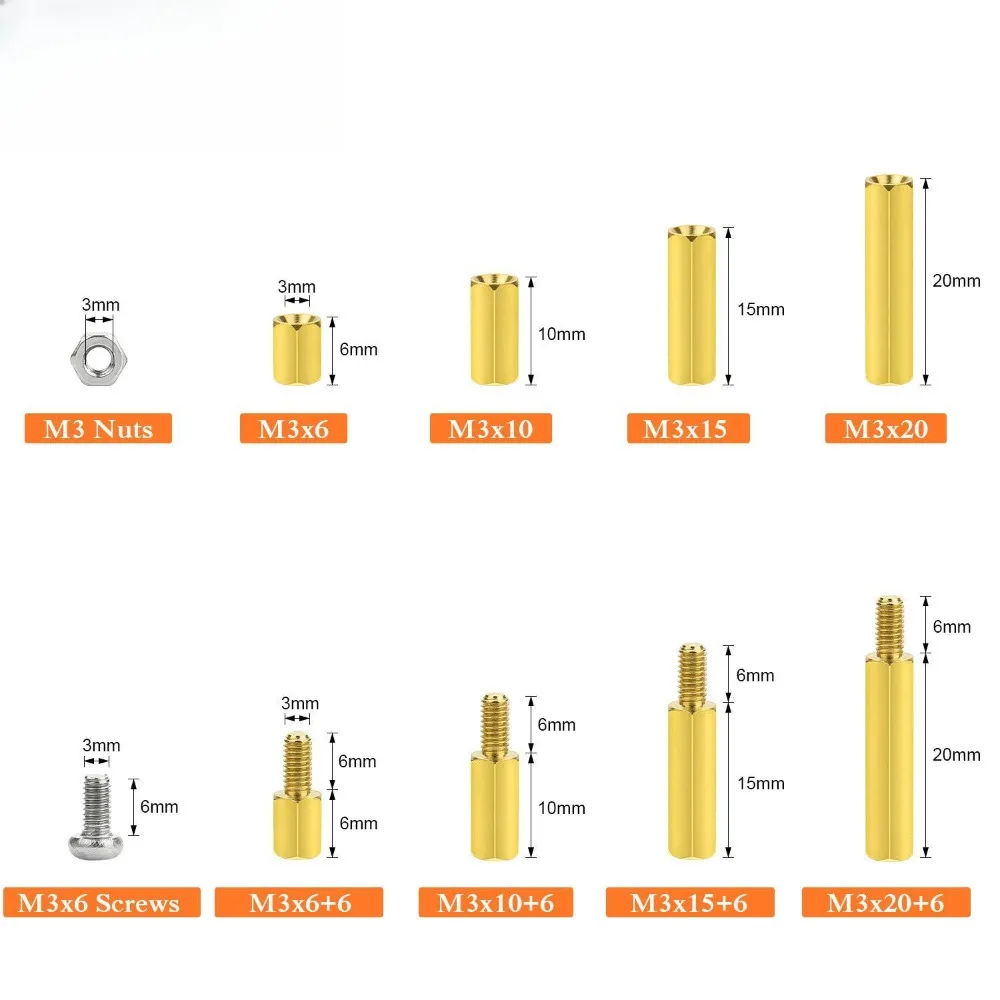 120PCS M3 Hex Standoff Spacer Kit - Brass Male Female Threaded Column + Nuts Screws Assortment for PCB Raspberry Pi Laptop Mothe