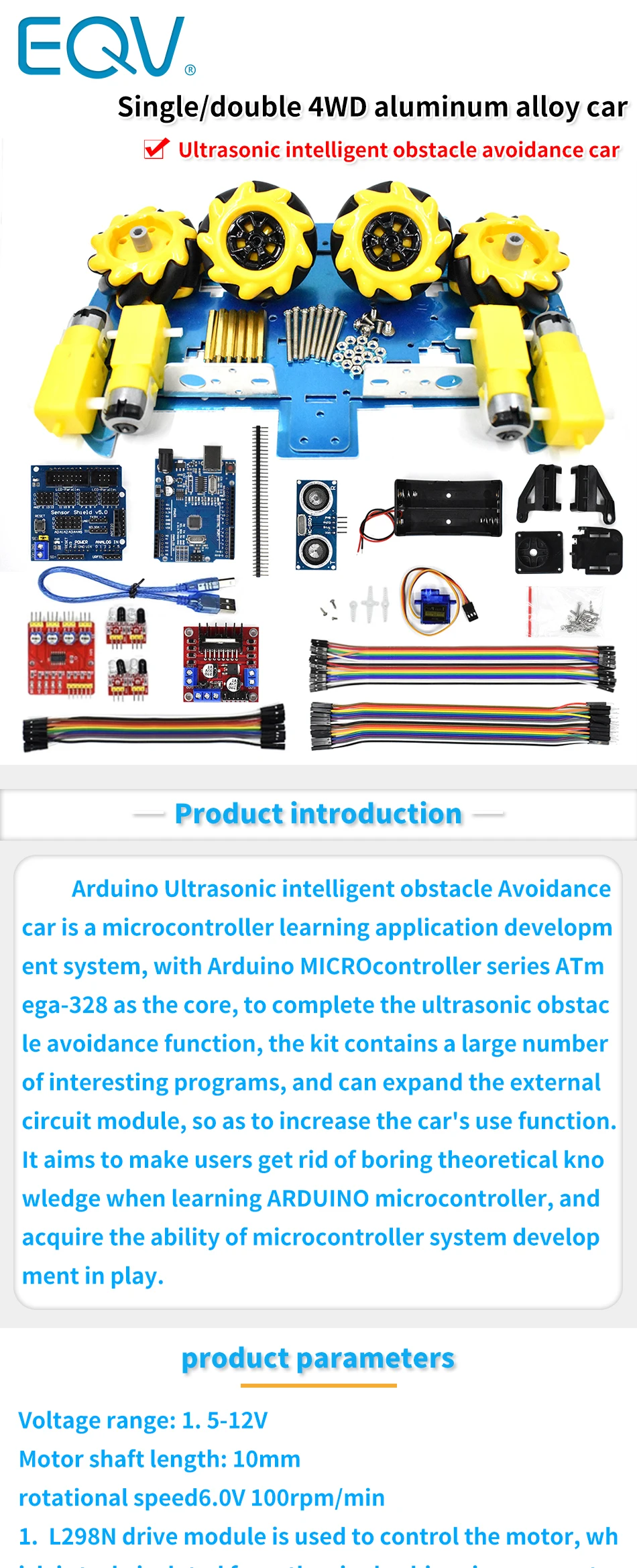 McNamum wheel aluminum car chassis DIY ultrasonic intelligent obstacle avoidance car 4WD four-wheel drive chassis