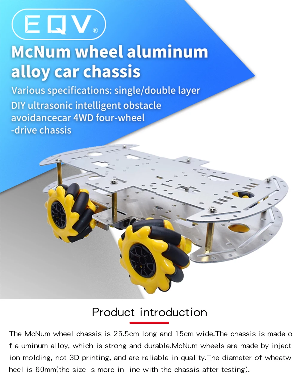McNamum wheel aluminum car chassis DIY ultrasonic intelligent obstacle avoidance car 4WD four-wheel drive chassis