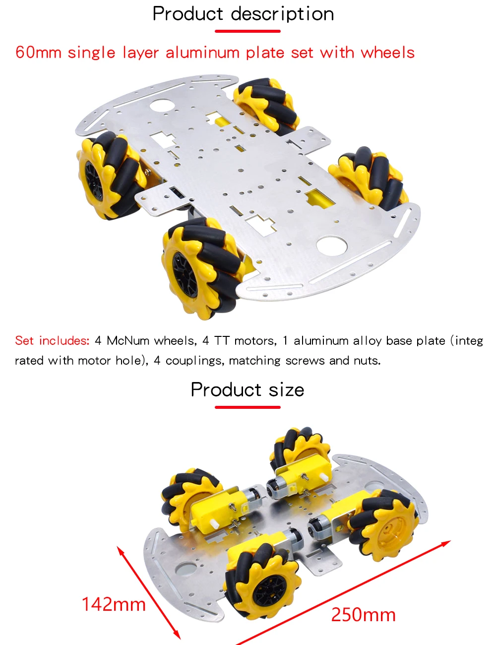 McNamum wheel aluminum car chassis DIY ultrasonic intelligent obstacle avoidance car 4WD four-wheel drive chassis