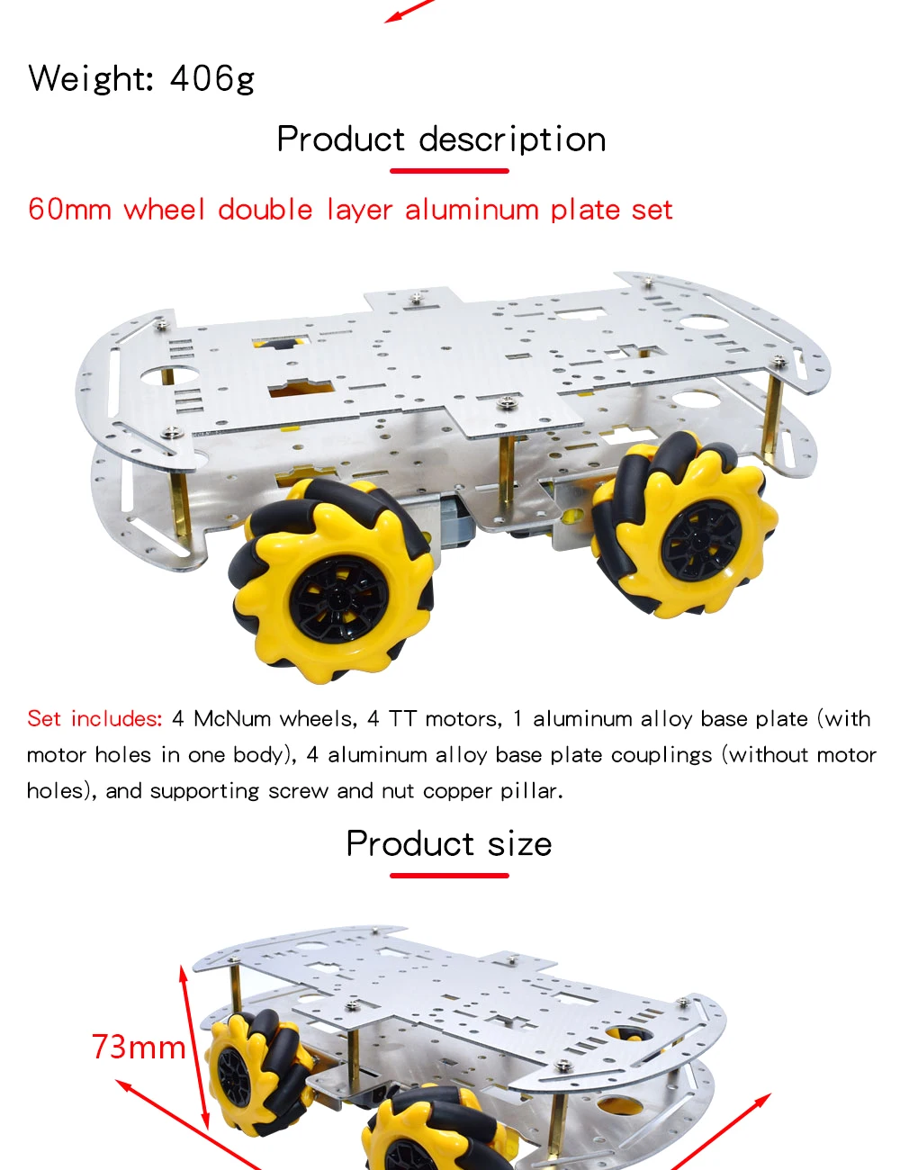 McNamum wheel aluminum car chassis DIY ultrasonic intelligent obstacle avoidance car 4WD four-wheel drive chassis