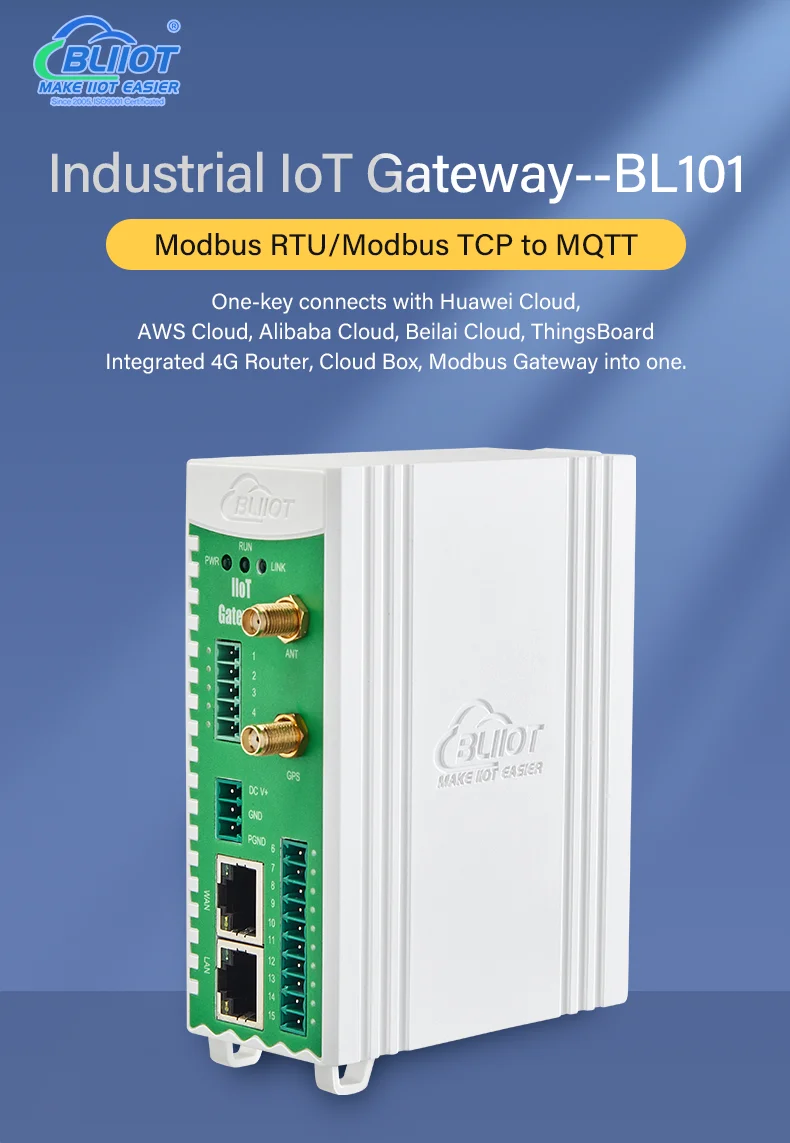 BLIIOT Remote Industrial Gateway Modbus RTU TCP to MQTT Protocols Smart Conversion Gateway RS485/RS232