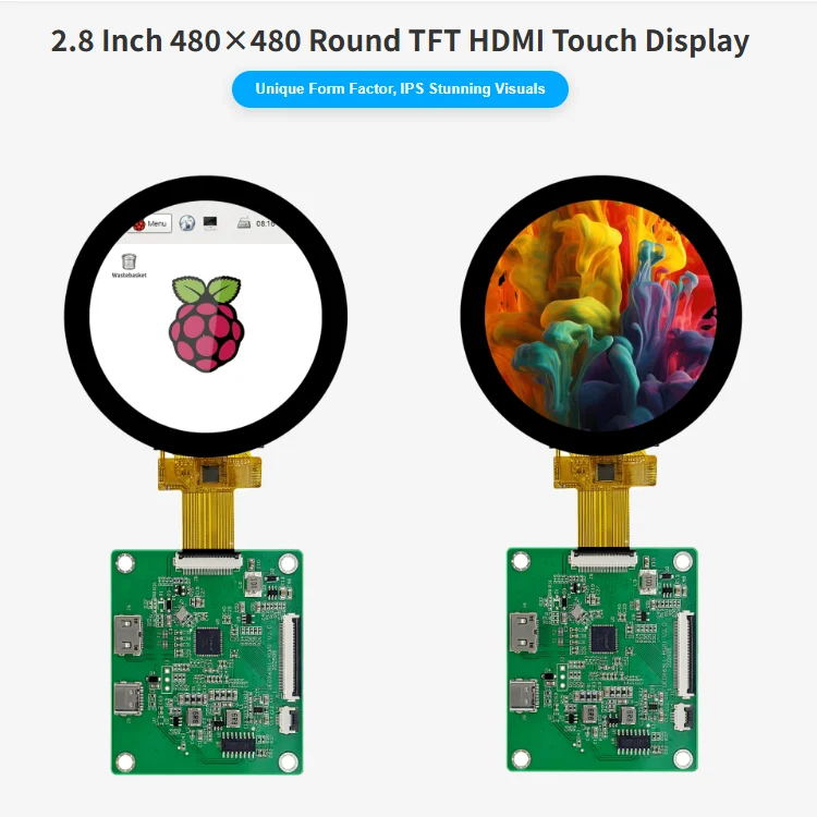 HD-MI Development Board 2.8 Inch 480*480 TFT LCD Round Screen Capacitive Touch Display for Raspeberry Pi