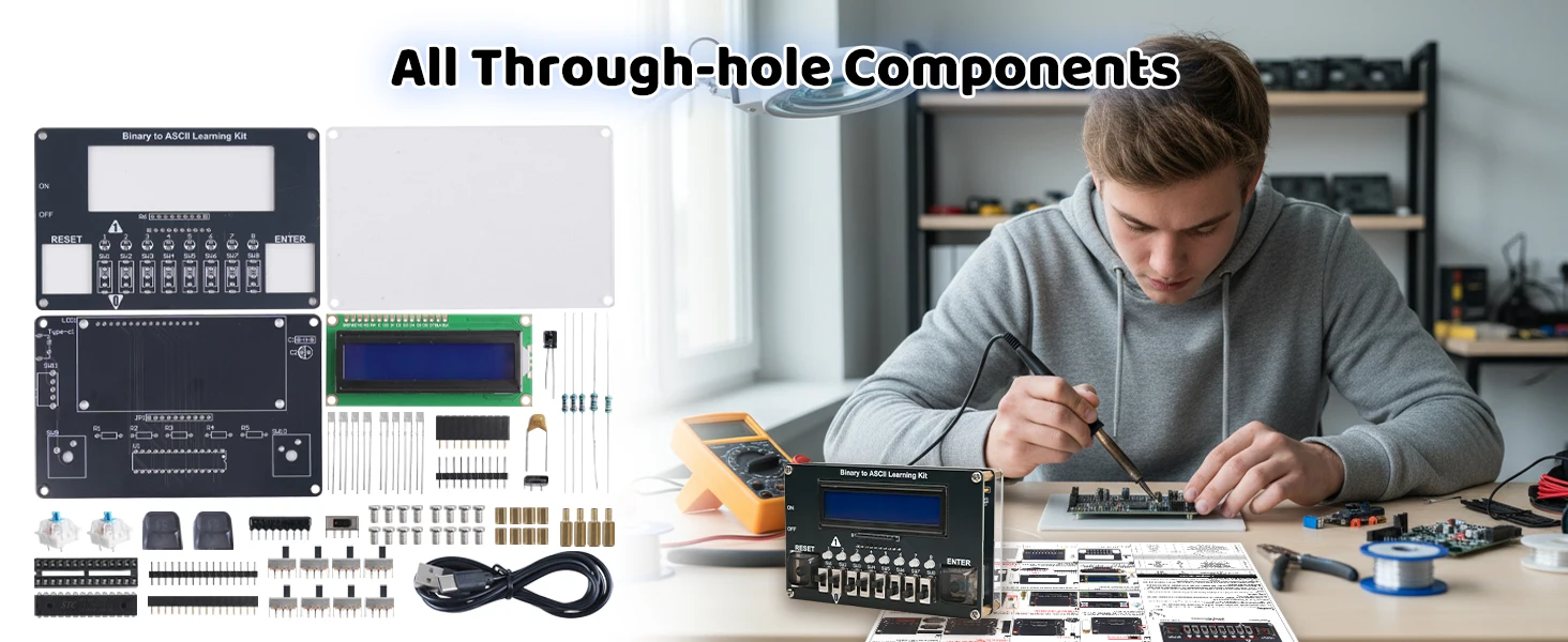 DIY Binary ASCII Transmitter Soldering Practice Kit Learn Computer Basics with LED Display STEM Project for School Teaching