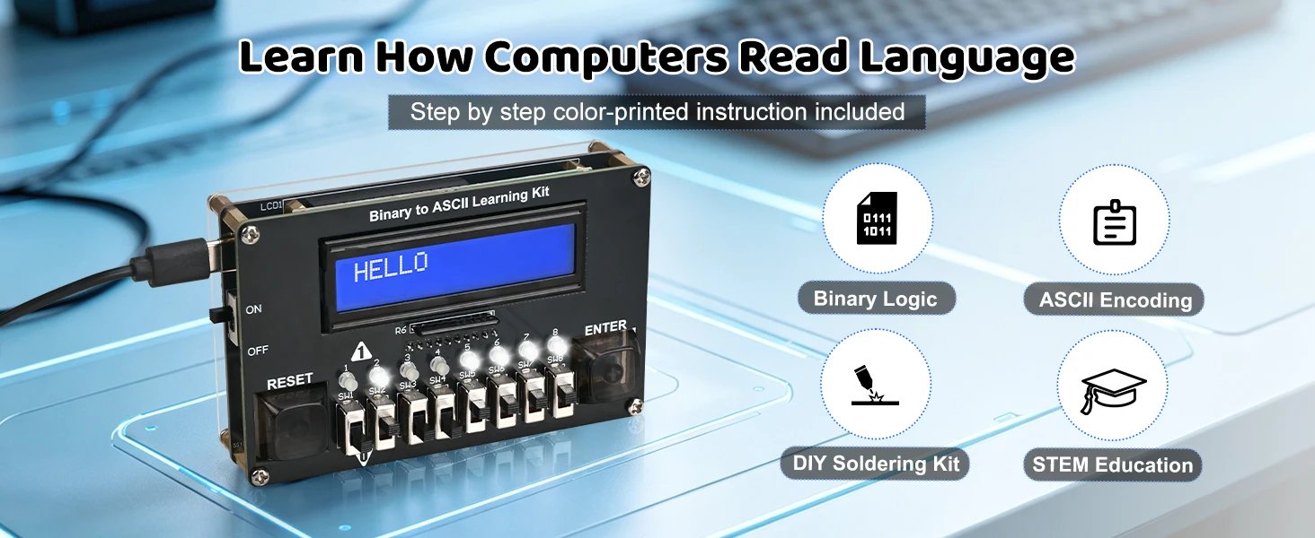 DIY Binary ASCII Transmitter Soldering Practice Kit Learn Computer Basics with LED Display STEM Project for School Teaching