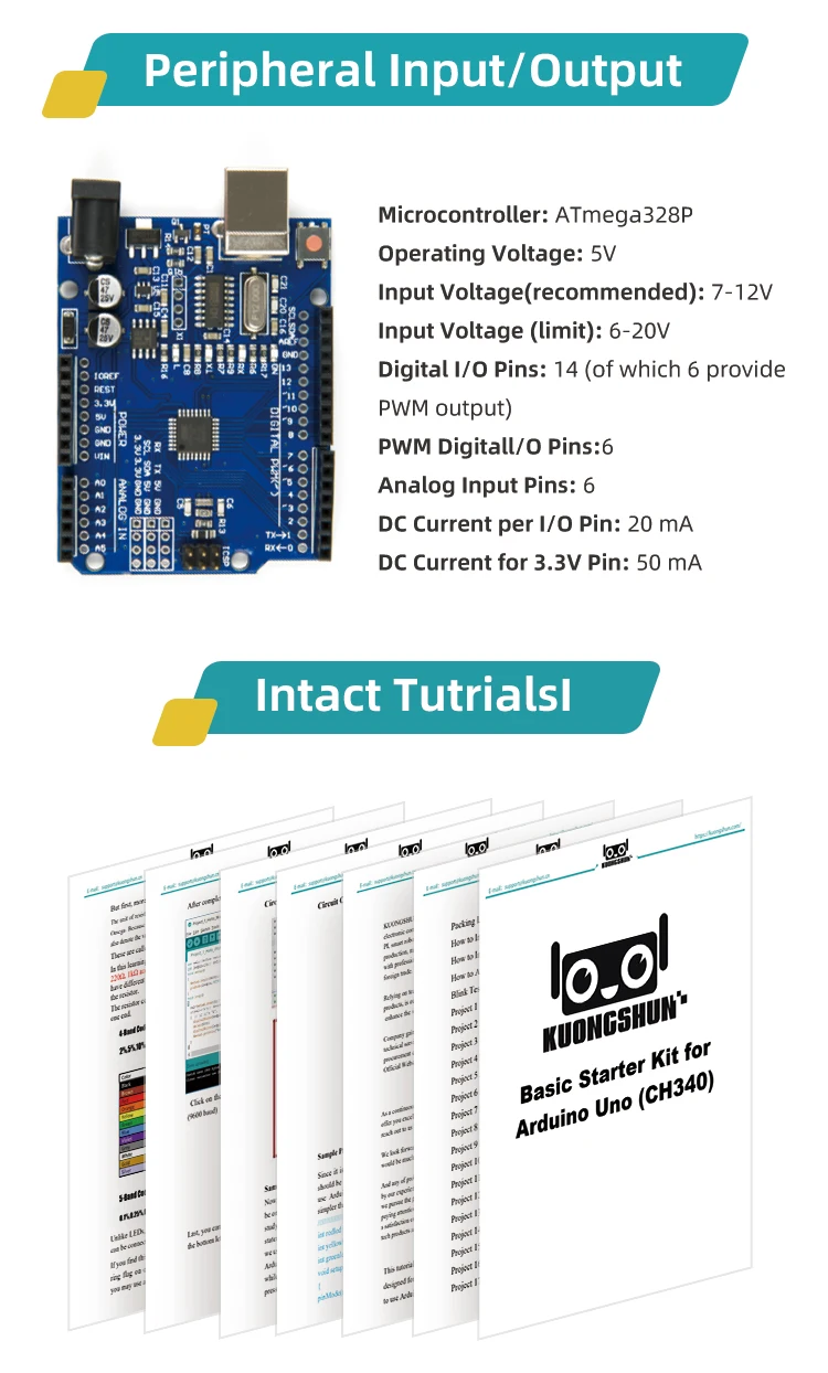KUONGSHUN Starter Kit with Retail Box for School Kids Educational Programming Kit Educational Toys for Arduino Uno R3