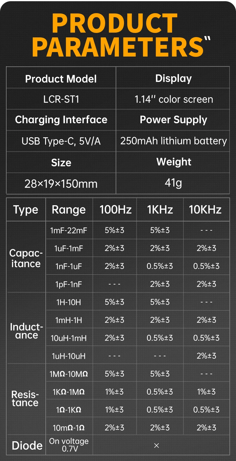 FNIRSI LCR-ST1 Smart Tweezer LCR SMD ESR Tester Resistance Capacitance Inductance Continuity Diode Test Auto Multimeter Tools