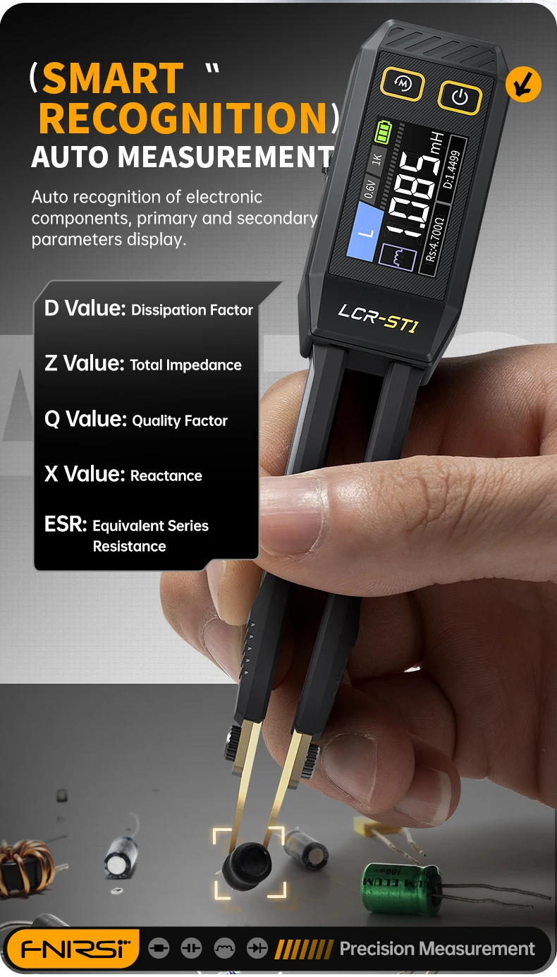 FNIRSI LCR-ST1 Smart Tweezer LCR SMD ESR Tester Resistance Capacitance Inductance Continuity Diode Test Auto Multimeter Tools