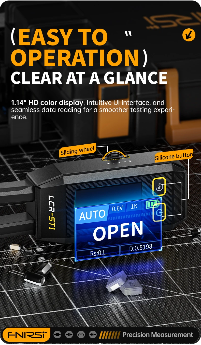 FNIRSI LCR-ST1 Smart Tweezer LCR SMD ESR Tester Resistance Capacitance Inductance Continuity Diode Test Auto Multimeter Tools