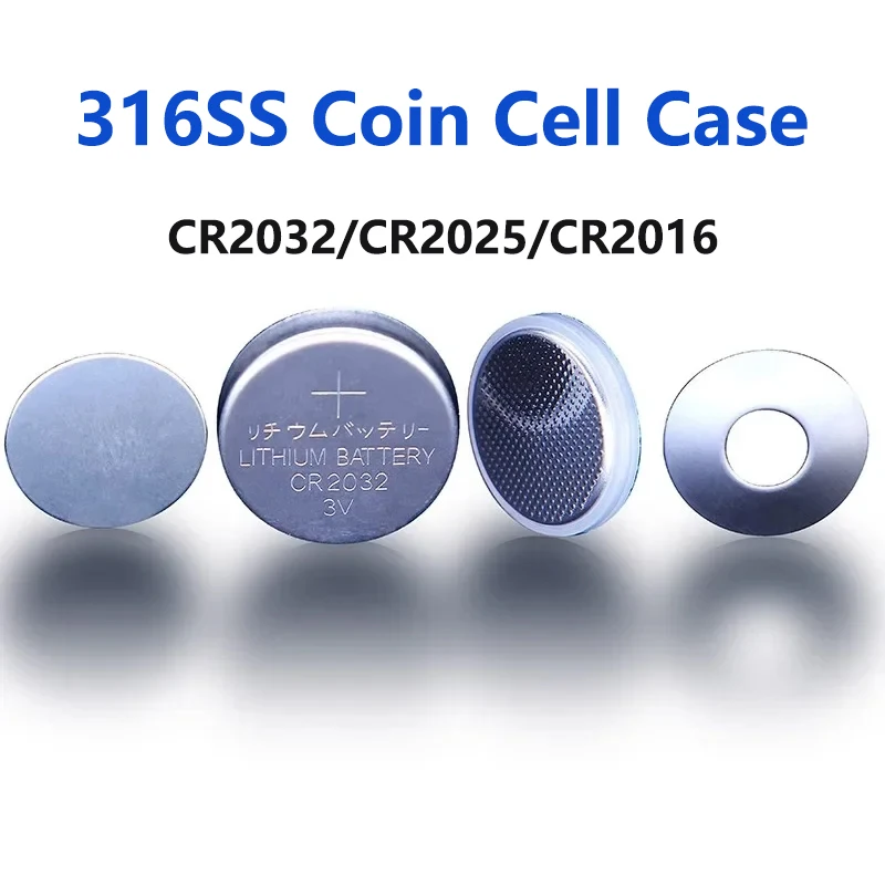 316SS Coin Cell Battery Case CR2032/CR2025/CR2016 - Stainless Steel Shell + Conical Spring, 100sets/pcs (Free Shipping)