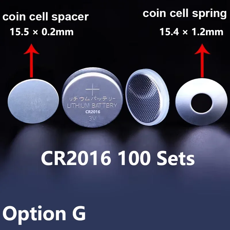 316SS Coin Cell Battery Case CR2032/CR2025/CR2016 - Stainless Steel Shell + Conical Spring, 100sets/pcs (Free Shipping)