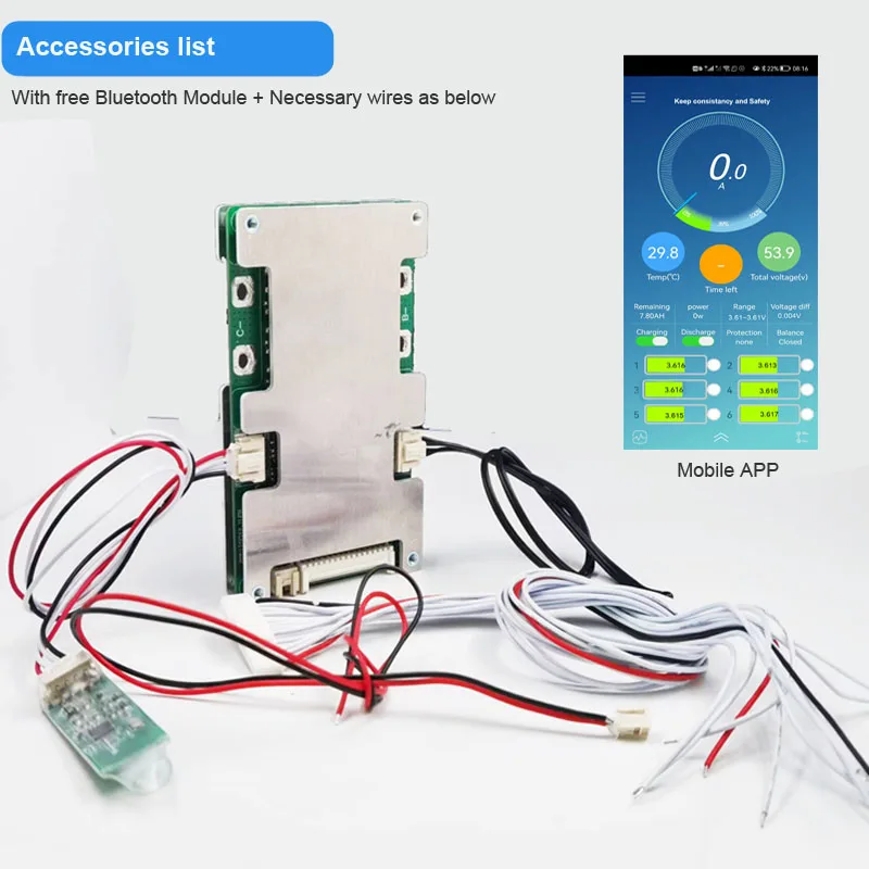 14S 58.8V Li ion battery Smart bluetooth software BMS with 20 to 60A constant current for electric scooter lipo or 18650 Battery