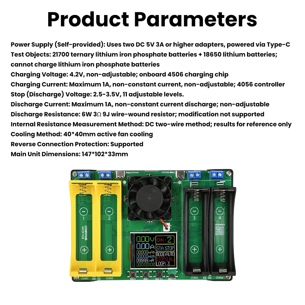 4 Channel 18650+21700 Battery Capacity Resistance Tester Automatic Charge and Discharge Module Electronic Load Tester