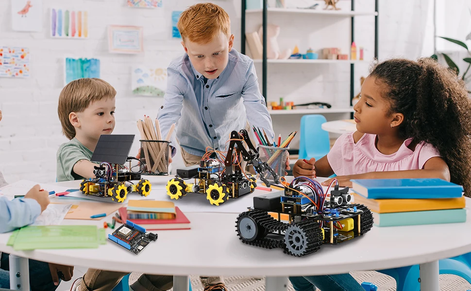 Christmas New Year Gift Smart Robot Arm Car Kit 4WD Remote Control Car for Arduino IDE Programming STEM Education Coding Kit