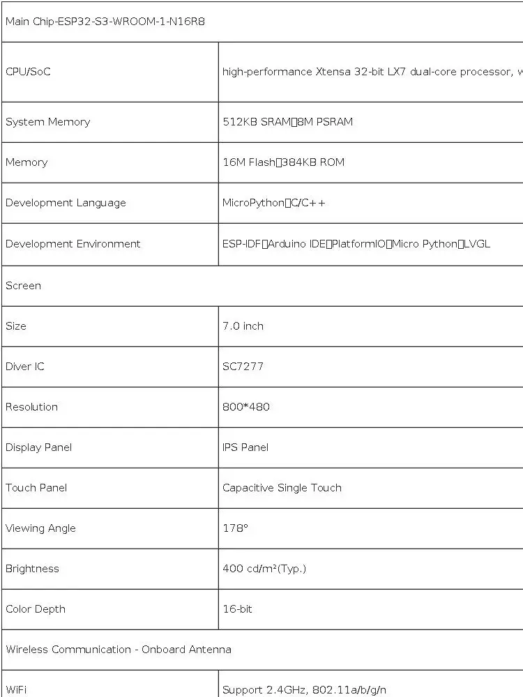 CrowPanel Advance 7.0-HMI ESP32 AI Functions Display 800x480 IPS Touch Screen Support Arduino/LVGL/Micropython