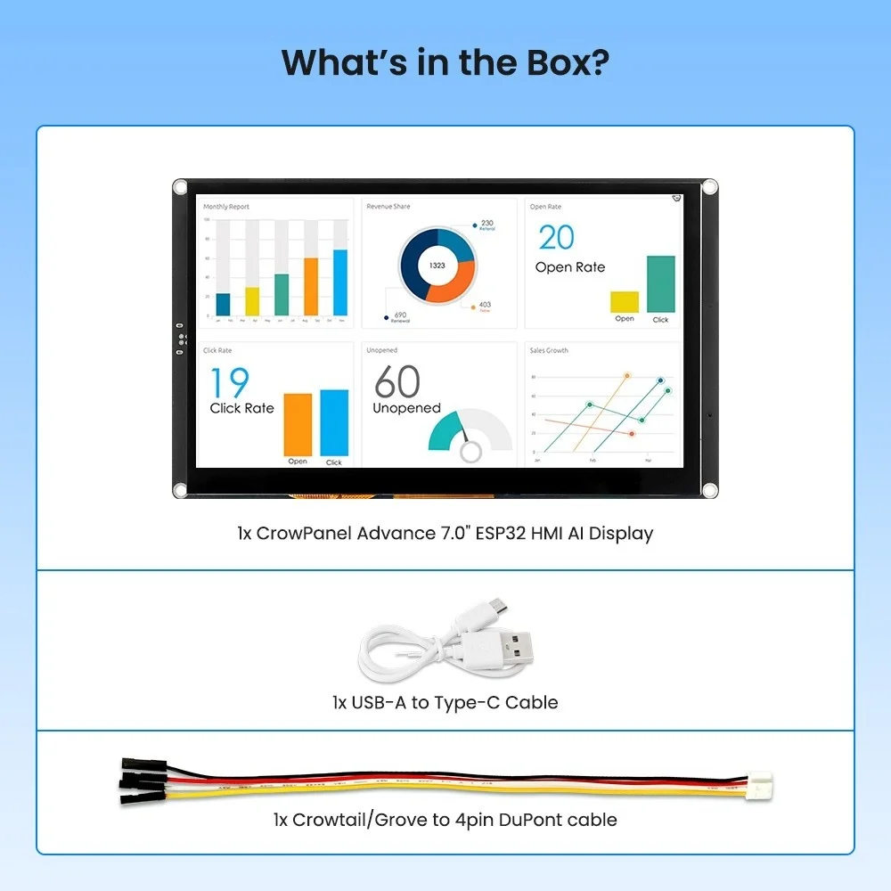 CrowPanel Advance 7.0-HMI ESP32 AI Functions Display 800x480 IPS Touch Screen Support Arduino/LVGL/Micropython