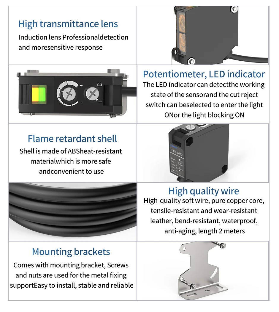 GTRIC Photoelectric Sensor E3JK-RR12 Retro-reflective 24-240V DC/AC Universal Relay Output Square Optical Photoelectric Switch