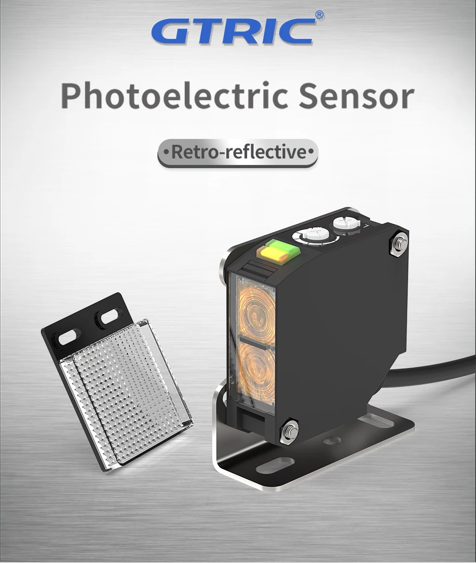 GTRIC Photoelectric Sensor E3JK-RR12 Retro-reflective 24-240V DC/AC Universal Relay Output Square Optical Photoelectric Switch
