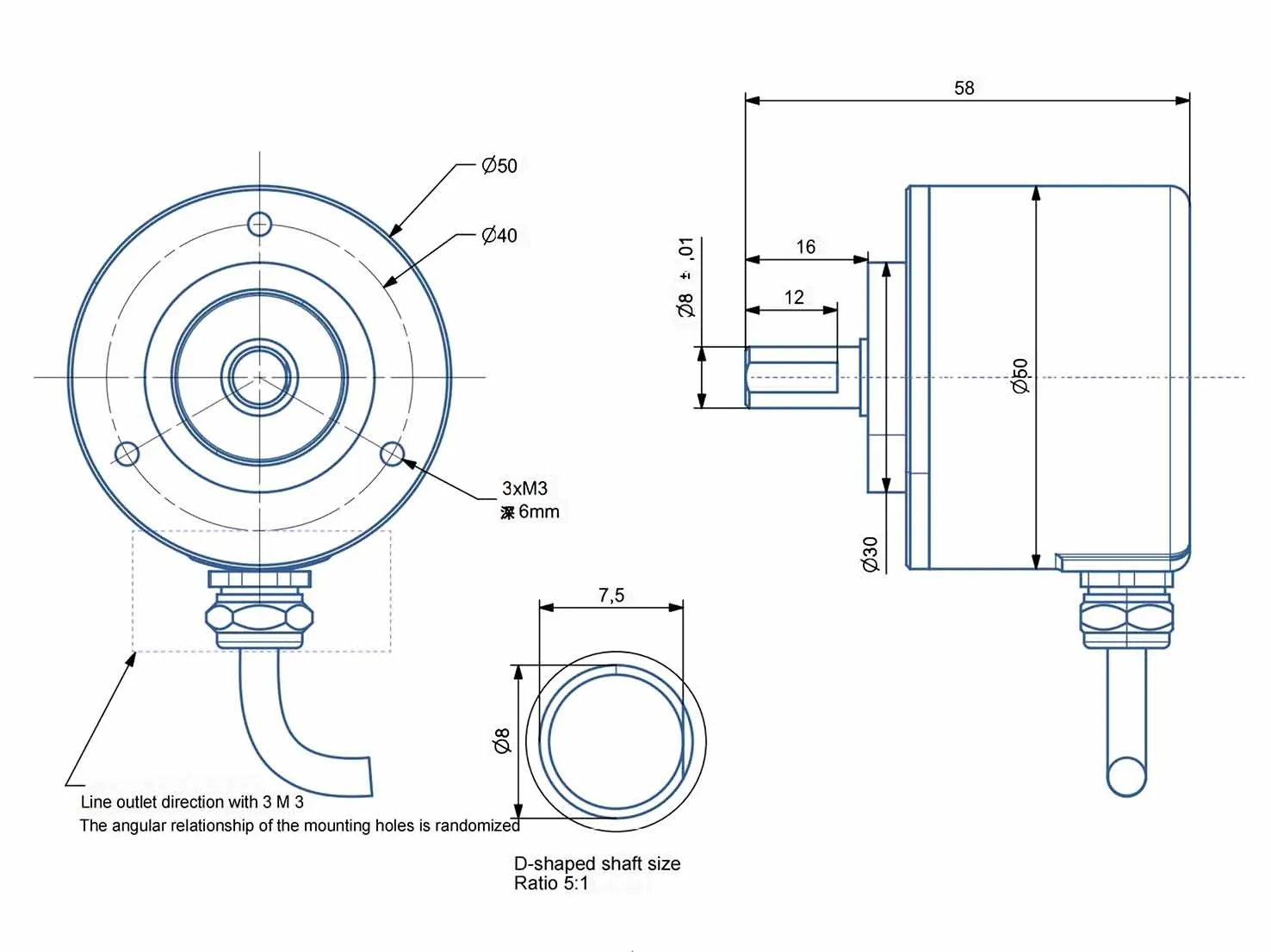 8mm Hollow Shaft Magnetic Single-Turn Absolute Encoder Multi-Interface(CAN/SSI/Analog) Angle Speed Sensor